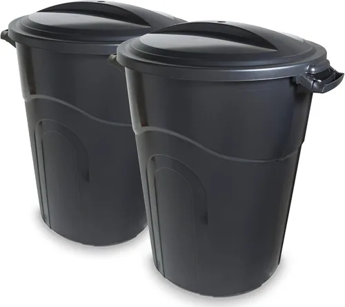 United Solutions Bote de basura para exteriores de 32 galones, color negro, fácil de transportar con construcción resistente, asas de paso y tapa de