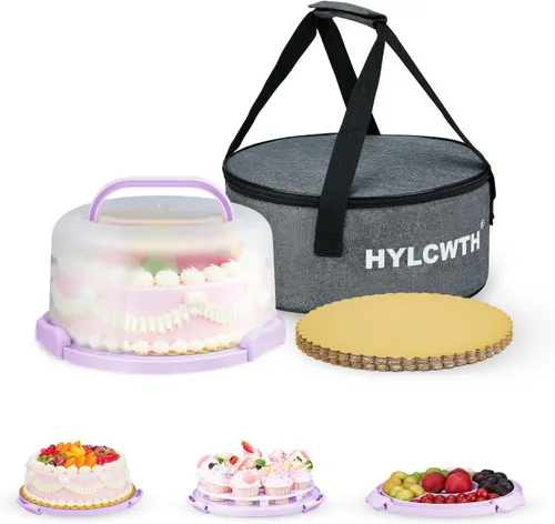 Miniatura 8 de Porta pasteles con tapa y asa, soporte para pasteles sin BPA con tapa para portador de pasteles redondo de 10 pulgadas con 10 tableros redondos