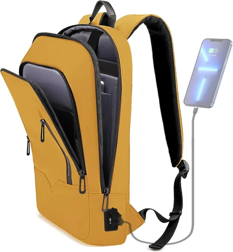 Miniatura 24 de Mochila hk para Hombre de Negocios, Mochila Delgada con Cargador USB, Mochila para Computadora, Ligera, Antirrobo, para Viaje, Negro, 15,6 pulg.