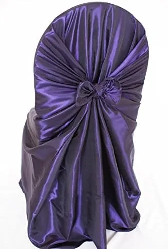 Miniatura 8 de (2 fundas universales para sillas de tafetán/funda de silla con lazo para restaurante, boda, fiesta, banquete, eventos, color rojo manzana)
