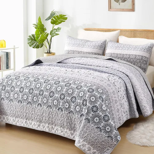 Miniatura 13 de WONGS BEDDING Juego de edredón bohemio tamaño Queen, juego de colcha de retazos a rayas bohemias aguamarina con 2 fundas de almohada, juego de ropa