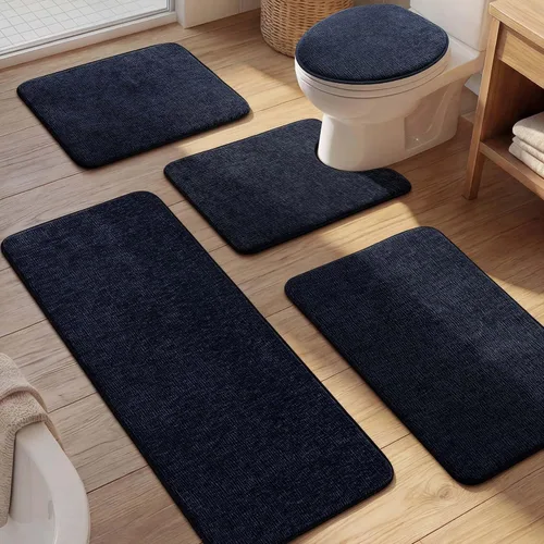 Miniatura 11 de YIHOUSE Juego de alfombras de baño de 2 piezas, juego de alfombrillas de baño de espuma viscoelástica gris oscuro antideslizante de secado rápido