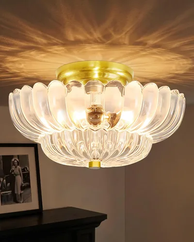 Miniatura 15 de Luces de Techo Semiempotradas Lámpara de Techo de Cristal Marrón Candelabros Base Negra Iluminación Moderna Accesorio de Luz Adecuado para Sala