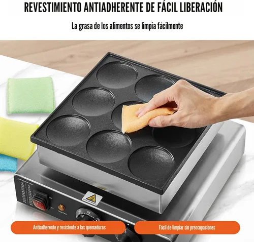 Miniatura 4 de VEVOR - Máquina para hacer panqueques holandeses, para 9 piezas, diám. 76 mm, máquina para hacer dorayaki, 850 W, eléctrica comercial