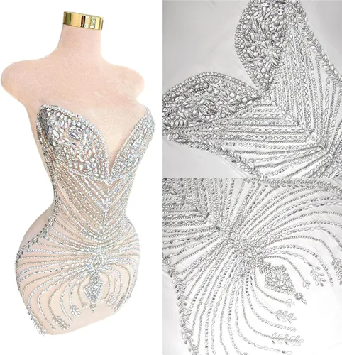 Miniatura 14 de Parches de cristal con cuentas grandes hechos a mano con diseños de apliques de diamantes de imitación para vestido formal de baile (L10-naranja)