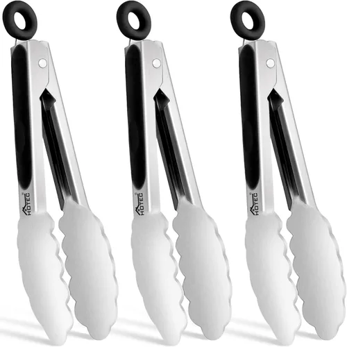 Miniatura 10 de Hotec Pinzas de Cocina de Acero Inoxidable, Juego de 2-9", Pinzas de Metal con Bloqueo para Cocinar, Servir, BBQ, Parrilla con Agarre Antideslizante