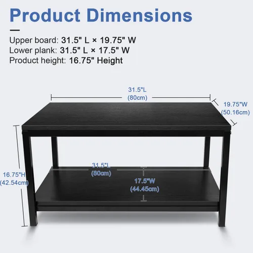 Miniatura 3 de YSSOA Mesa para el hogar de 31 x 20 x 16 pulgadas con estante de almacenamiento para sala de estar y oficina, fácil montaje, negro, 2 niveles