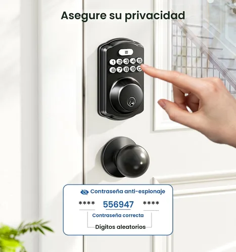 Miniatura 7 de Veise Cerradura de puerta de entrada sin llave con 2 perillas, cerrojo electrónico retroiluminado con asa, bloqueo automático, códigos únicos, Negro