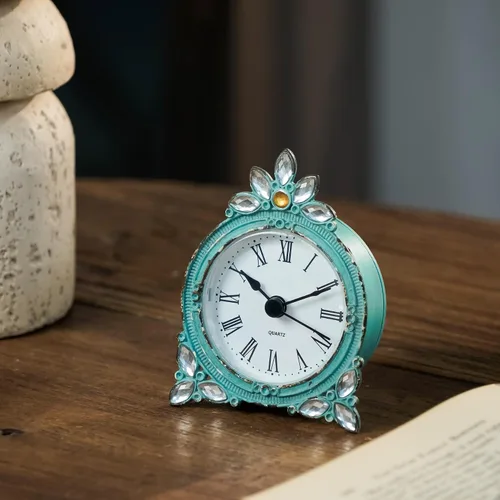 Miniatura 6 de NIKKY HOME - Reloj de mesa mini de cuarzo peltre vintage con cristal brillante de strass, 2.87 x 1.37 x 3.87 pulgadas, Aqua