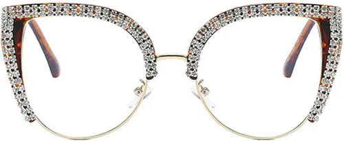 Miniatura 9 de willochra Lindas gafas de ojo de gato con diamantes de imitación brillantes, divertidos lentes de bloqueo de luz azul para mujeres y niñas