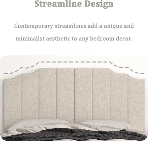Miniatura 7 de Befurtori Cabecera tamaño Queen solamente, cabecera de lino para montar en la pared tamaño Queen/Full para cama ajustable, diseño moderno de canal