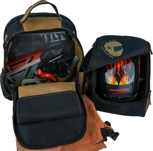 Miniatura 6 de MELOTOUGH Mochila de soldadura para herramientas y casco, paquete de equipo extremo con soporte para casco de gran capacidad, bolsa de Mochila