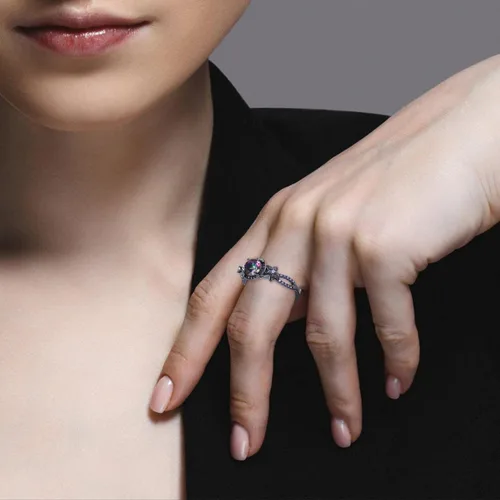 Miniatura 4 de Anillo de moda con diamantes morados exquisito anillo de circonita de color negro joyería exquisita regalo de Halloween Navidad cumpleaños
