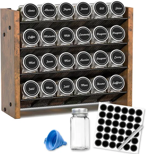 Miniatura 12 de NESAPTO Organizador de especias para gabinete, organizador de condimentos vertical de madera de 4 niveles, montaje en pared o estante de especias