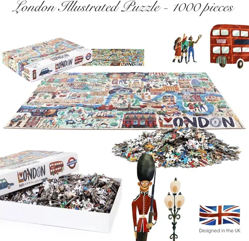 Miniatura 4 de Rompecabezas de 1000 piezas para adultos, tema ilustrado de Londres, rompecabezas de 1000 piezas, para adultos y niños, rompecabezas de Londres