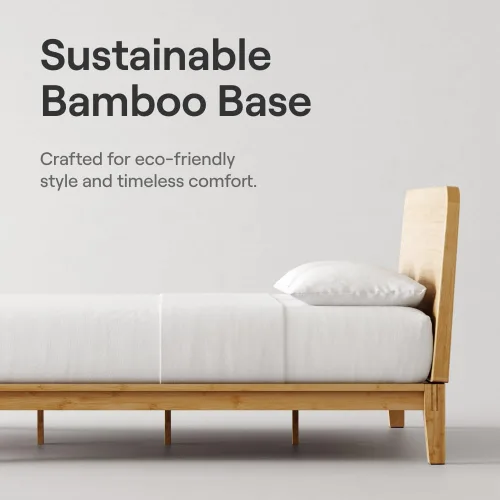 Miniatura 4 de Nectar Base de cama y cabecera de plataforma de bambú, natural, tamaño King, patas de soporte central flotantes, altura de 12 pulgadas, fácil
