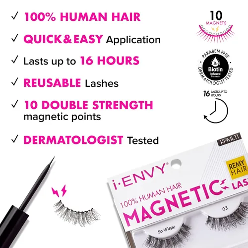 Miniatura 4 de i•ENVY Pestañas magnéticas de cabello humano de doble fuerza, reutilizables, fáciles de aplicar, pestañas postizas para uso diario Cabello humano #12