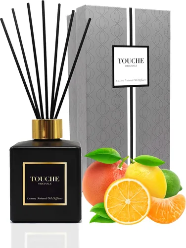 Touche - Difusor de caña natural de lujo. Fragancia perfumada para el hogar de larga duración. Aceite esencial natural sin alcohol. Botella de
