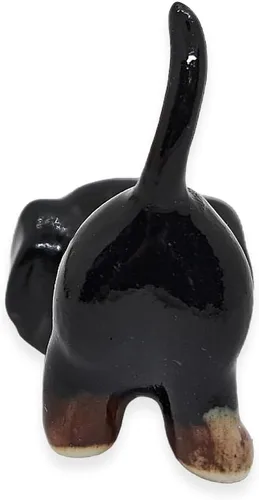 Miniatura 8 de WitnyStore Pequeña figura de perro salchicha olfateando negro de 1½ pulgadas de largo, figuras de cerámica pintadas a mano en miniatura