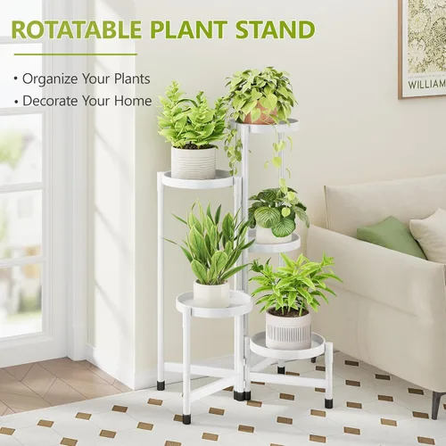 Miniatura 2 de Cawukege Soporte para plantas de 5 niveles para interiores, soporte escalonado para plantas al aire libre para múltiples plantas, estante de esquina