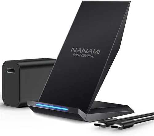 NANAMI Cargador inalámbrico rápido con cargador de teléfono USB, soporte de carga certificado Qi con adaptador QC3.0 7.5W compatible con iPhone