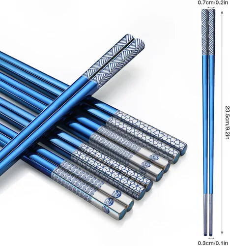 Miniatura 6 de Palillos de metal, reutilizables, de acero inoxidable 18/8, grabado con láser de titanio, palillos coreanos japoneses ligeros de primera calidad