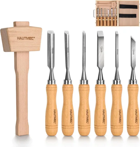 Miniatura 8 de HAUTMEC Juego de cinceles de madera largos para carpintería, cinceles de madera profesionales de 4 piezas con cuchillas de acero 60CR-V y asas