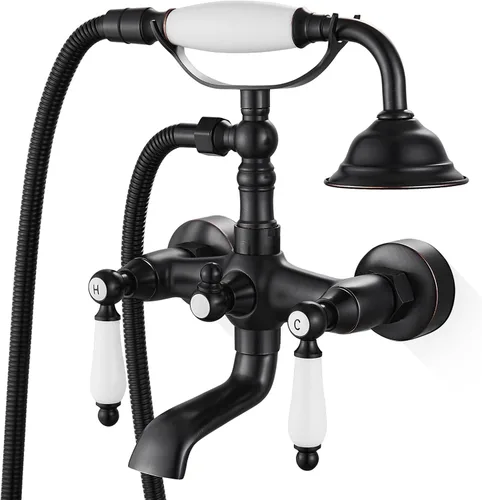 Miniatura 12 de Airuida Grifo de bañera de montaje en pared con pulverizador de mano para teléfono, mezclador doble de calor y frío, manijas de palanca, juego