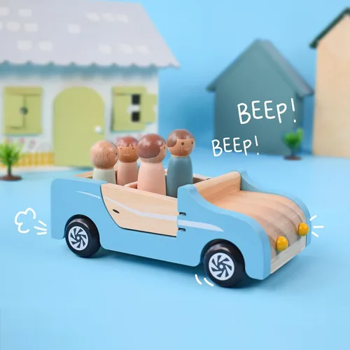 Miniatura 6 de PairPear Coche Familiar de Madera para Muñecas, Juguetes de Madera para Muebles de Casa de Muñecas, Juego de Accesorios, Vehículo de Juego