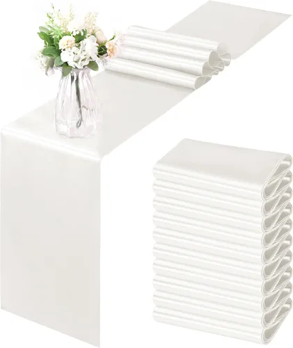 Miniatura 19 de Horbaunal - Juego de 12 caminos de mesa de satén azul claro de 12 x 108 pulgadas, caminos de mesa suaves para bodas, banquetes, fiestas de cumpleaños
