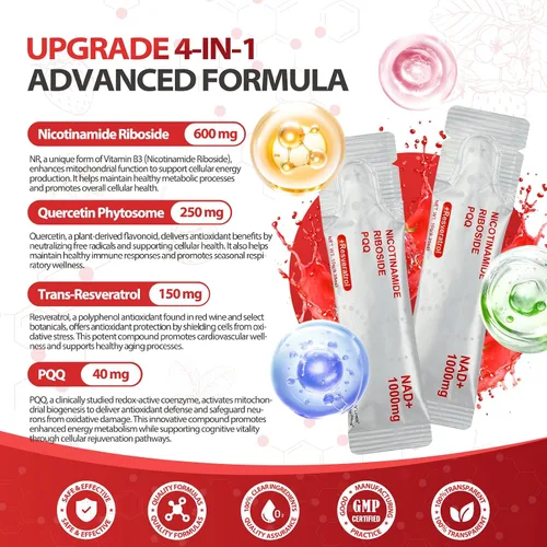 Miniatura 3 de Suplemento NAD, suplementos líquidos liposomales NAD+ de 1000 mg, alternativa de suplemento NMNH para hombres y mujeres, aumenta la energía celular
