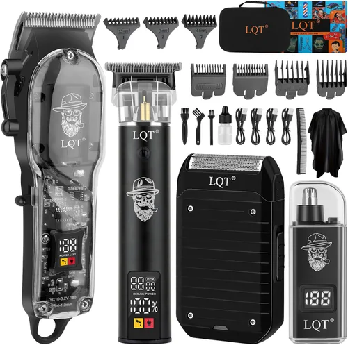 Kit de peluquero profesional para hombres, cortadora de pelo inalámbrica, juego de recortadora y afeitadora con pantalla LED, batería recargable