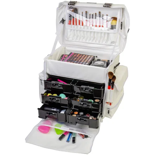 Miniatura 7 de Estuche de maquillaje blando con carrito SHANY Cosmetics, 2 compartimientos, color negro con 3 bolsas organizadoras de malla de regalo