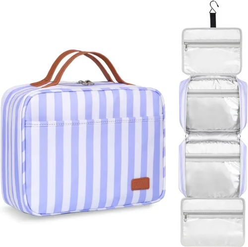 Miniatura 16 de Bosidu Neceser de viaje colgante, organizador de artículos de tocador de viaje de gran capacidad para mujeres con 4 compartimentos y 1 gancho