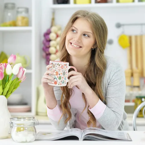 Miniatura 7 de JarThenaAMCS Taza de té de cerámica con diseño de conejo y huevo de Pascua, taza de café rosa para fiesta de primavera, hogar, escuela, oficina