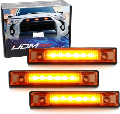iJDMTOY 3 luces de marcador LED ámbar con lente ámbar para rejilla central, compatibles con Toyota 2014 en adelante 4Runner o 2012 en adelante
