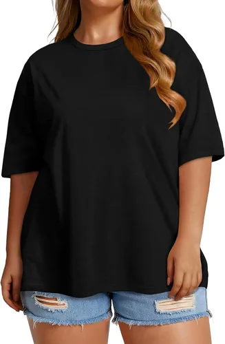 Miniatura 2 de Blusas de Talla Grande Casuales Camisetas Oversized para Mujeres Ajuste Holgado Cuello Redondo Blusas Camisetas Básicas de Verano Tees
