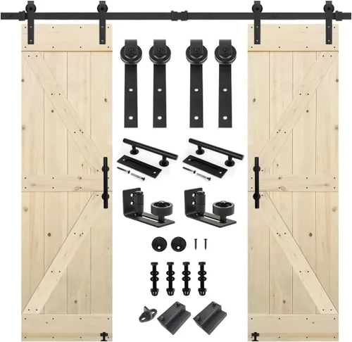 Miniatura 15 de S&Z TOPHAND 20 pulgadas x 84 pulgadas. Puerta de granero anudada británica sin terminar con kit de herrajes deslizantes de 4 pies/madera