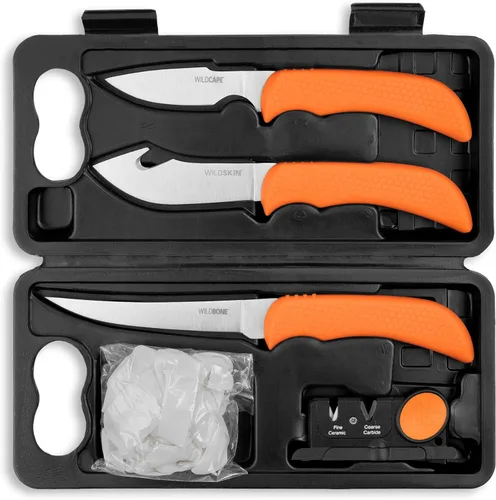 OUTDOOR EDGE WildLite - Juego de 6 cuchillos de caza y procesamiento de caza de campo a congelador con cuchilla para desentrañar, cuchillo para