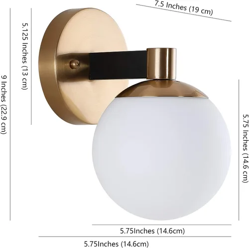 Miniatura 6 de JONATHAN Y Lámpara de pared LED de 5.75 pulgadas, color latón/negro, 1 luz de globo moderno, pantalla de vidrio esmerilado, lámpara de pared Art