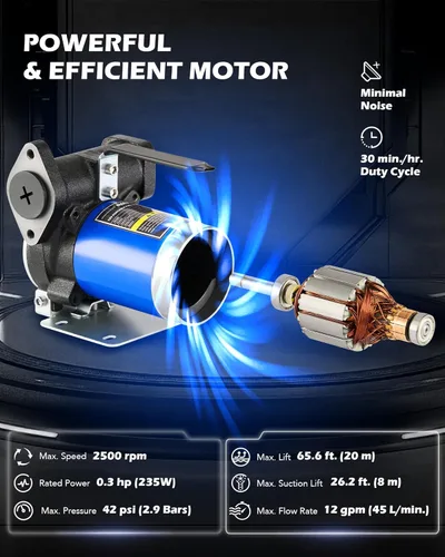 Miniatura 3 de Orion Motor Tech Bomba de transferencia de gasolina de 12 GPM, bomba de transferencia de combustible eléctrica de 12V con cebado para diesel, Bomba