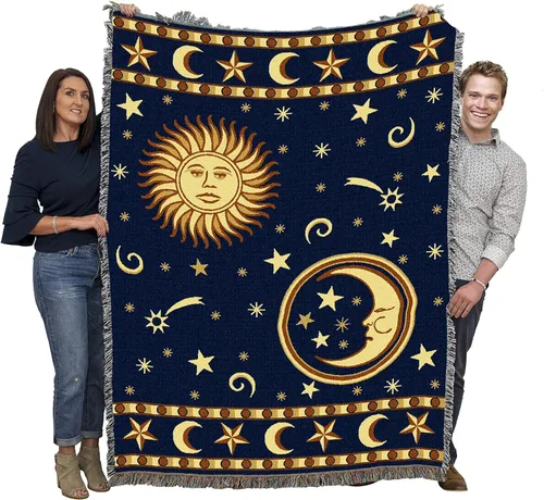 Pure Country Weavers Manta de cara de sol y luna – Tapiz de regalo tejido de algodón – Fabricado en los Estados Unidos (72 x 54 pulgadas)