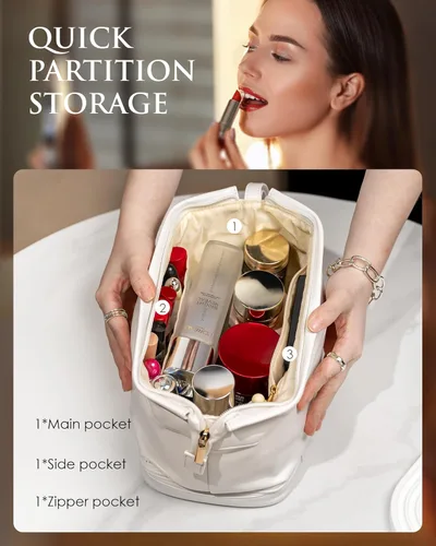 Miniatura 4 de Regalos para mujer, bolsa de maquillaje grande con inicial, artículos esenciales de viaje, bolsa de cosméticos personalizada de doble capa