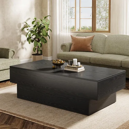 Miniatura 5 de Tribesigns - Mesa de café moderna negra, mesa de té rectangular de madera de 55 pulgadas, mesa central grande para sala de estar, sala de recepción