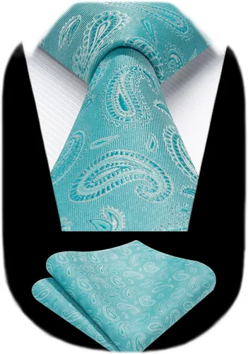 Miniatura 94 de HISDERN Corbatas para hombre, corbata de cachemira y bolsillo cuadrado tejido clásico floral para hombre, corbata de fiesta de boda