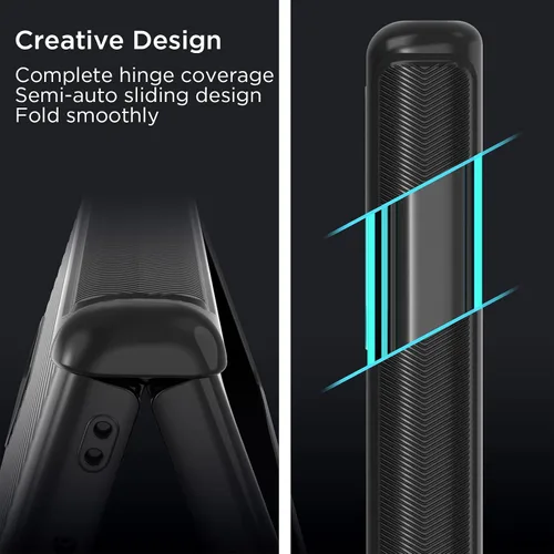 Miniatura 2 de MAKAVO Funda para Samsung Galaxy Z Fold 3 5G con protección de bisagra, protector de pantalla de vidrio templado integrado, ajuste delgado 3D Negro