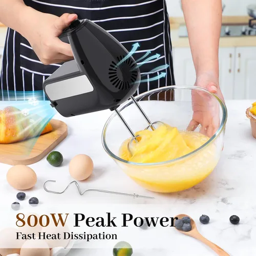 Miniatura 2 de Batidora de mano eléctrica de 5 velocidades, batidora de mano de 800W con turbo para hornear y cocinar, mezclador de alimentos de cocina con estuche