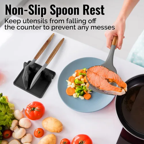 Miniatura 4 de Zulay - Soporte de silicona con bandeja antigoteo para múltiples utensilios de cocina, reposacucharas resistente al calor y sin BPA, para cucharas