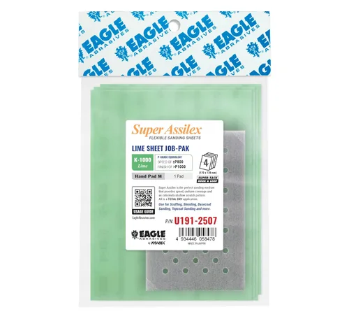 Super Assilex Hojas de Lijado Flexibles Job-PAK, Lime K-1000, U191-2507, 4 Hojas + 1 Almohadilla de Mano M para Medias Hojas K-1000 Lima