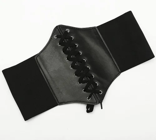 Miniatura 3 de Negro elástico mujeres atado Waspie corsé cintura cinturón PU cuero adelgazamiento cuerpo cintura superior bajo busto Cinch vestido Faja cordón